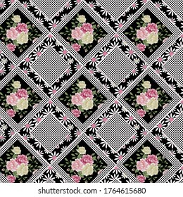 Geometric flower with dot design on black background