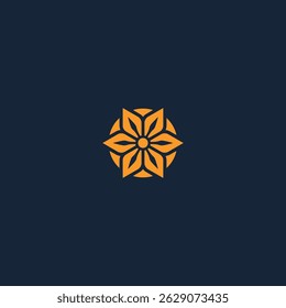 Geometric flower emblem on dark backdrop