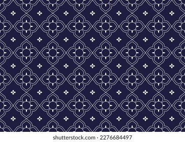 geometric and flower ethnic fabric pattern on blue background for cloth carpet wallpaper background wrapping etc.