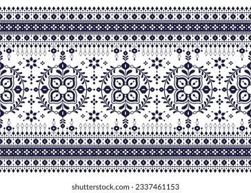 motivos geométricos y florales de tela étnica sobre fondo azul para tapicería tapicería de fondo, etc.