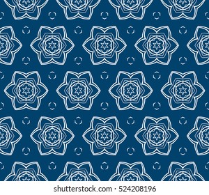 geometric flower. floral seamless patteern. vector illustration. for interior design, invitation, wallpaper, textile. blue color