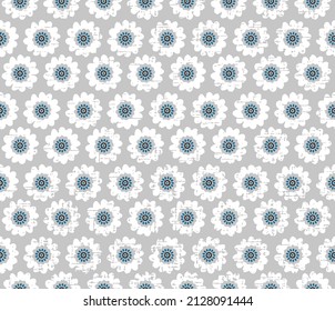 flor geométrica flor floral sin costura flor azul sobre fondo gris,Abstract vectorial patrón sin fisuras con flores, hojas y remolinos. Impresión de color arcoiris.patrón de flor texturizado de linen