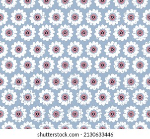 geometric flower floral seamless pattern red flower blue background,Abstract vector seamless pattern with flowers, leaves and swirls. Rainbow colored print.linen textured flower pattern