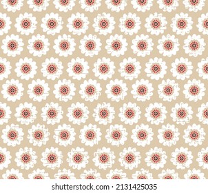 flor geométrica flor floral sin costuras, flor roja sobre un fondo beige, vector abstracto patrón sin fisuras con flores, hojas y remolinos. Impresión de color arcoiris.patrón de flor texturizado de linen