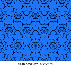 geometric flower. floral seamless pattern. vector illustration. for interior design, invitation, wallpaper, textile. blue, black color