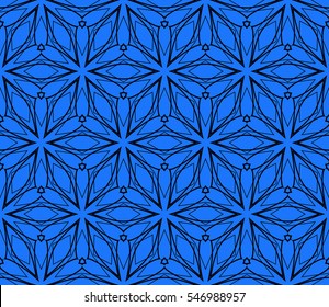 geometric flower. floral seamless pattern. vector illustration. for interior design, invitation, wallpaper, textile. blue, black color