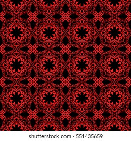 geometric flower. floral seamless pattern. vector illustration. for interior design, invitation, wallpaper, textile. black, red color