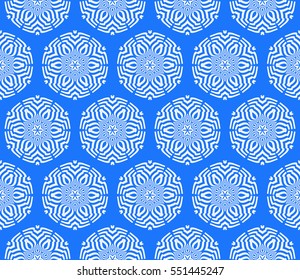 geometric flower. floral seamless pattern. vector illustration. for interior design, invitation, wallpaper, textile. blue color
