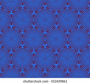 geometric flower. floral seamless pattern. vector illustration. for interior design, invitation, wallpaper, textile. red, blue color