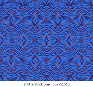 geometric flower. floral seamless pattern. vector illustration. for interior design, invitation, wallpaper, textile. red, blue color