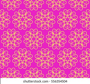 geometric flower. floral seamless pattern. vector illustration. for interior design, invitation, wallpaper, textile. pink, yellow color
