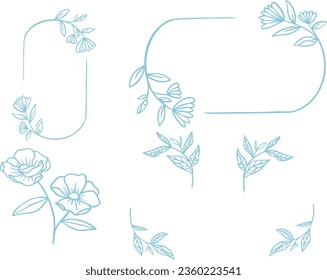 geometric flower frame design. floral wreaths vector. line art style. simple flower vector. simple flora. simple leaves boarder. leaves vector. leaves boarder. circle frame. wedding card frame.