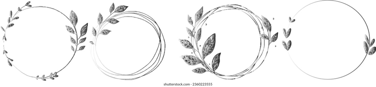 geometric flower frame design. floral wreaths vector. line art style. simple flower vector. simple flora. simple leaves boarder. leaves vector. leaves boarder. circle frame. wedding card frame.