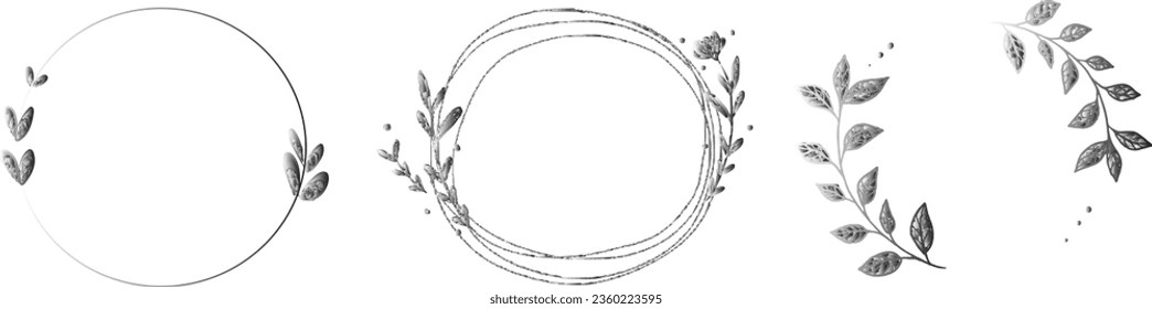 geometric flower frame design. floral wreaths vector. line art style. simple flower vector. simple flora. simple leaves boarder. leaves vector. leaves boarder. circle frame. wedding card frame.