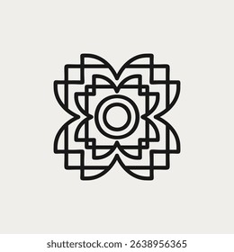 Geometric flower icon outline. Design inspired by mid-century modern style.