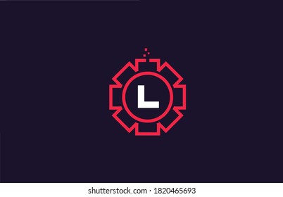 geometric flower L alphabet letter logo icon in red color. Creative abstract design for business and company 