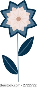 Geometric flower with layered petal rosette, slim stem, and two leaf, clean Nordic motif. Symbol of harmony, calm nature, and home decor elegance. Cartoon vector illustration.