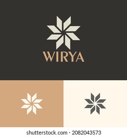 Geometric flower logo design concept. Nature company brand logomark illustration. Can representing blossom, lotus, yoga, peace, spa, beauty, fashion.