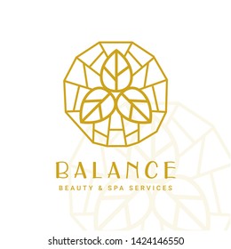 Geometric Flower Logo, Spa Vector Icon, Gold elegant isolated symbol
