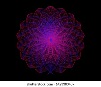 Geometric flower on a black background, color geometry, stylized flower, vector illustration