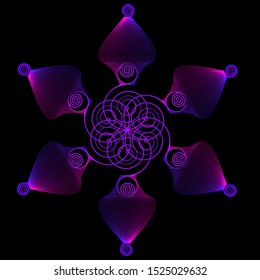 Geometric flower on a black background, color geometry, stylized flower, vector illustration