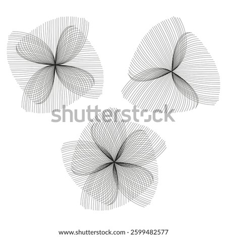 Geometric flower pattern. Abstract petal symmetry. Fine line floral. Black white artistic.