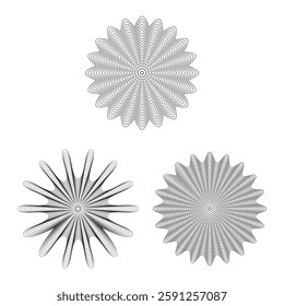 Geometric flower pattern. Optical abstract shape. Symmetric radial design. Decorative contour element.