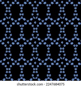 Geometric flower pattern. Retro pattern. Chains of blue flowers. Ready to repeat and color. Perfect for textile fabrics. All over and vector design