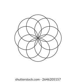 Geometric flower pattern. Sacred geometry design. Linear vector mandala. Symmetrical ornament shape.