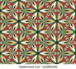 geometric flower pattern vector illustration. mandala tile ornament. bright graphic floral oriental seamless pattern.