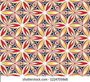 geometric flower pattern vector illustration. mandala tile ornament. bright graphic floral oriental seamless pattern.