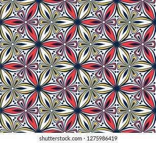 geometric flower pattern vector illustration. mandala tile ornament. bright graphic floral oriental seamless pattern.