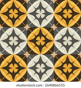 Geometric flower patterns, interspersed with yellow and black gray colors, vector patterns are used for wallpapers, tile curtains, etc.