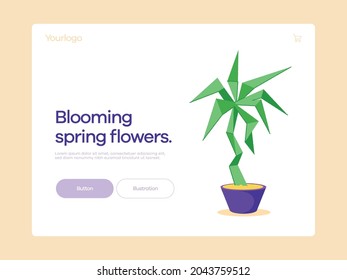 Geometric flower planted in a vase. Illustration for web design or mobile application.