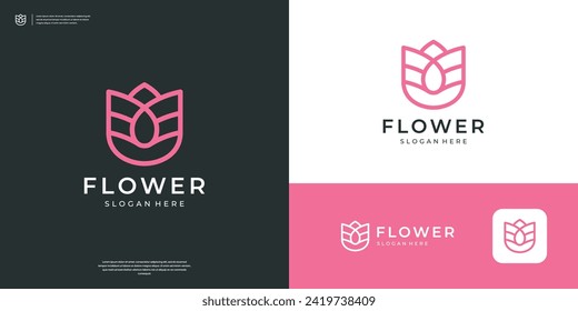 Geometric flower rose logo design icon vector