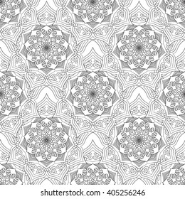 Geometric flower seamless pattern black white