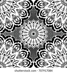 geometric flower seamless pattern on Colors black and white