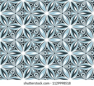 geometric flower seamless pattern vector illustration. christmas wrapping paper design, mandala ornament. blue graphic floral line oriental arabesque pattern. flower of life background
