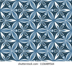 geometric flower seamless pattern vector illustration. christmas wrapping paper design, mandala ornament. blue graphic floral line oriental arabesque pattern. flower of life background