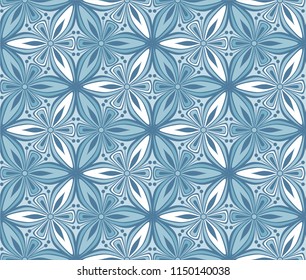 geometric flower seamless pattern vector illustration. christmas wrapping paper design, mandala ornament. blue graphic floral line oriental arabesque pattern. flower of life background