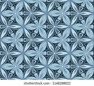 geometric flower seamless pattern vector illustration. mandala ornament. blue graphic floral line oriental arabesque pattern. flower of life background for fabric, wallpaper design