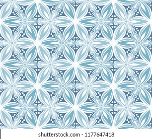 geometric flower seamless pattern vector illustration. mandala ornament. blue graphic floral line oriental arabesque pattern. flower of life background for fabric, wallpaper design