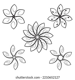 Geometric flower set isolated on white background. Linear style. Minimal design elements. Vector illustration