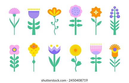 Geometric flower set. Modern trendy spring and summer nature elements collection