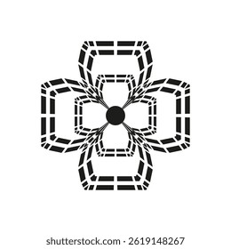 Geometric flower shape. Abstract petal symbol. Square loop vector. Central dot element.