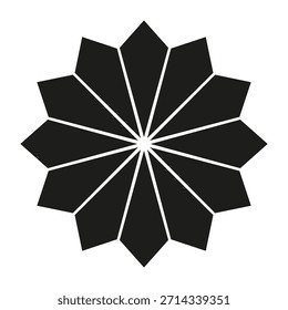Geometric flower shape. Abstract star element. Twelve petals Vector. Mandala style design. EPS 10.