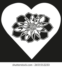 Geometric flower shape. Decorative bloom figure. Heart background symbol. Vector floral motif.