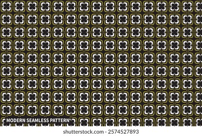 Geometric flower shape grid seamless pattern on Olive Black color background