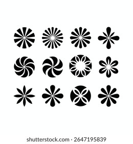 Geometric Flower Shape Icon Set – Abstract Floral Silhouette Vector Collection.