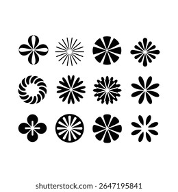 Geometric Flower Shape Icon Set – Abstract Floral Silhouette Vector Collection.